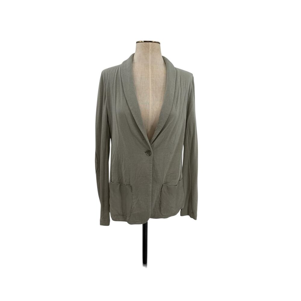 Majestic Filatures Cotton Cashmere Silk‎ Blazer Leather Trim Gray Size 1 XS